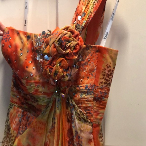 One Shoulder Orange TonyB Prom Formal Dress - Picture 6 of 8